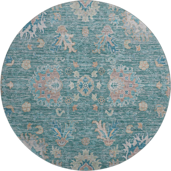 HomeRoots 8' X 10' Teal & Copper Oriental Area Rug - Washable, Stain Resistant, UV Protected for Everyday Use 717993
