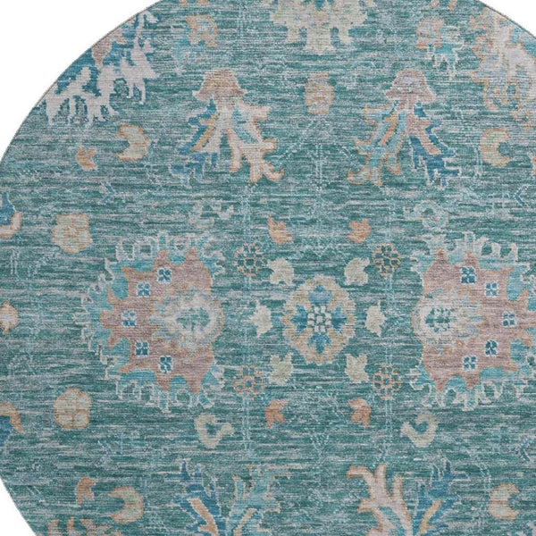 HomeRoots 8' X 10' Teal & Copper Oriental Area Rug - Washable, Stain Resistant, UV Protected for Everyday Use 717993