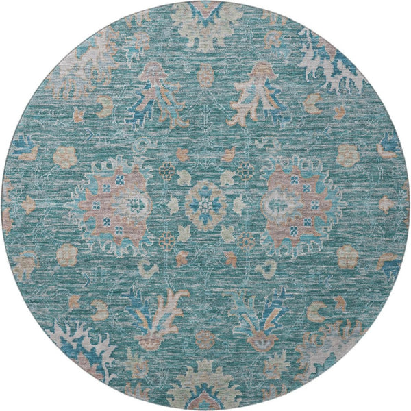 HomeRoots 8' X 10' Teal & Copper Oriental Area Rug - Washable, Stain Resistant, UV Protected for Everyday Use 717993