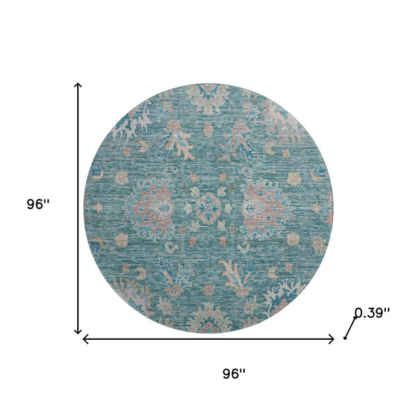 HomeRoots 8' X 10' Teal & Copper Oriental Area Rug - Washable, Stain Resistant, UV Protected for Everyday Use 717993