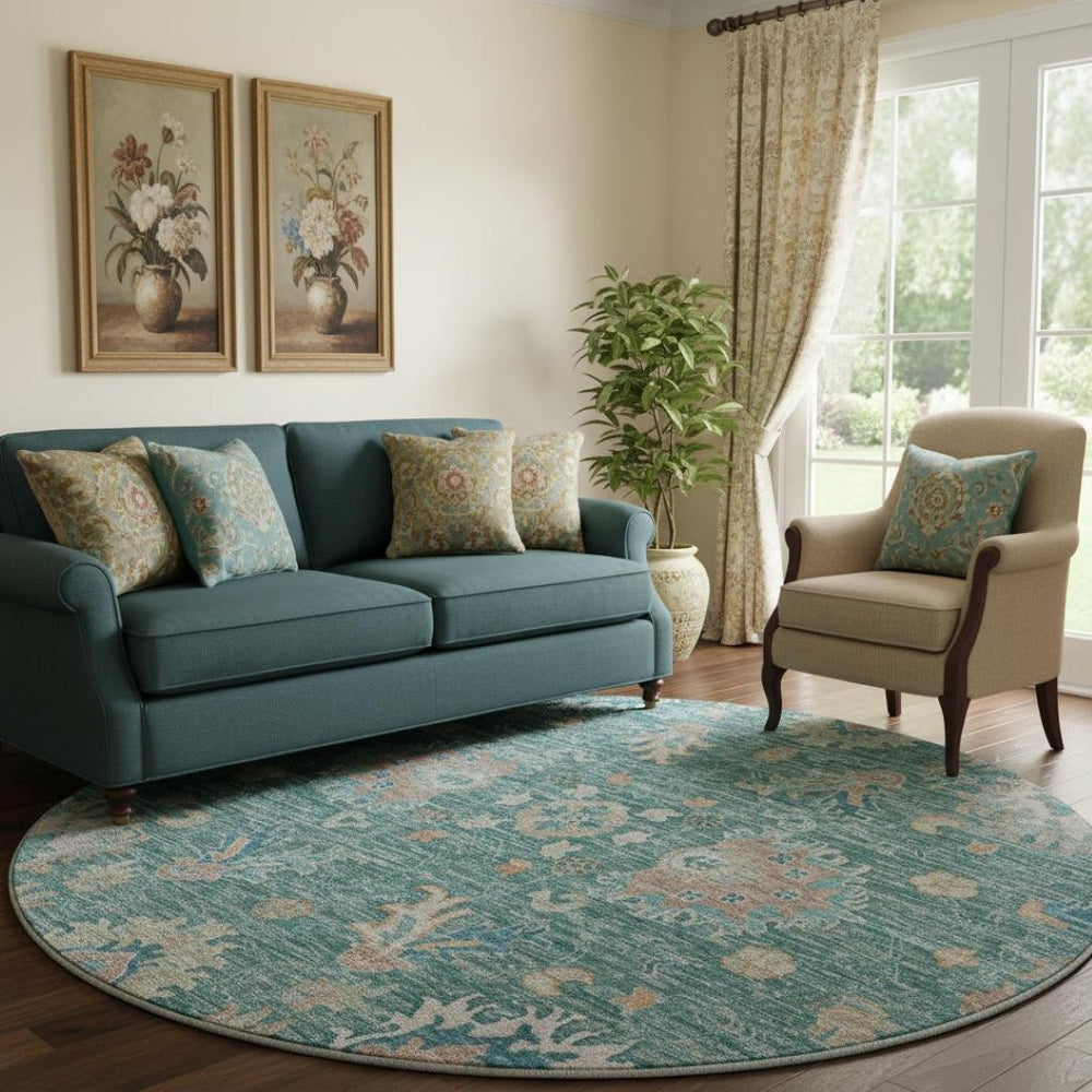 HomeRoots 8' X 10' Teal & Copper Oriental Area Rug - Washable, Stain Resistant, UV Protected for Everyday Use 717993
