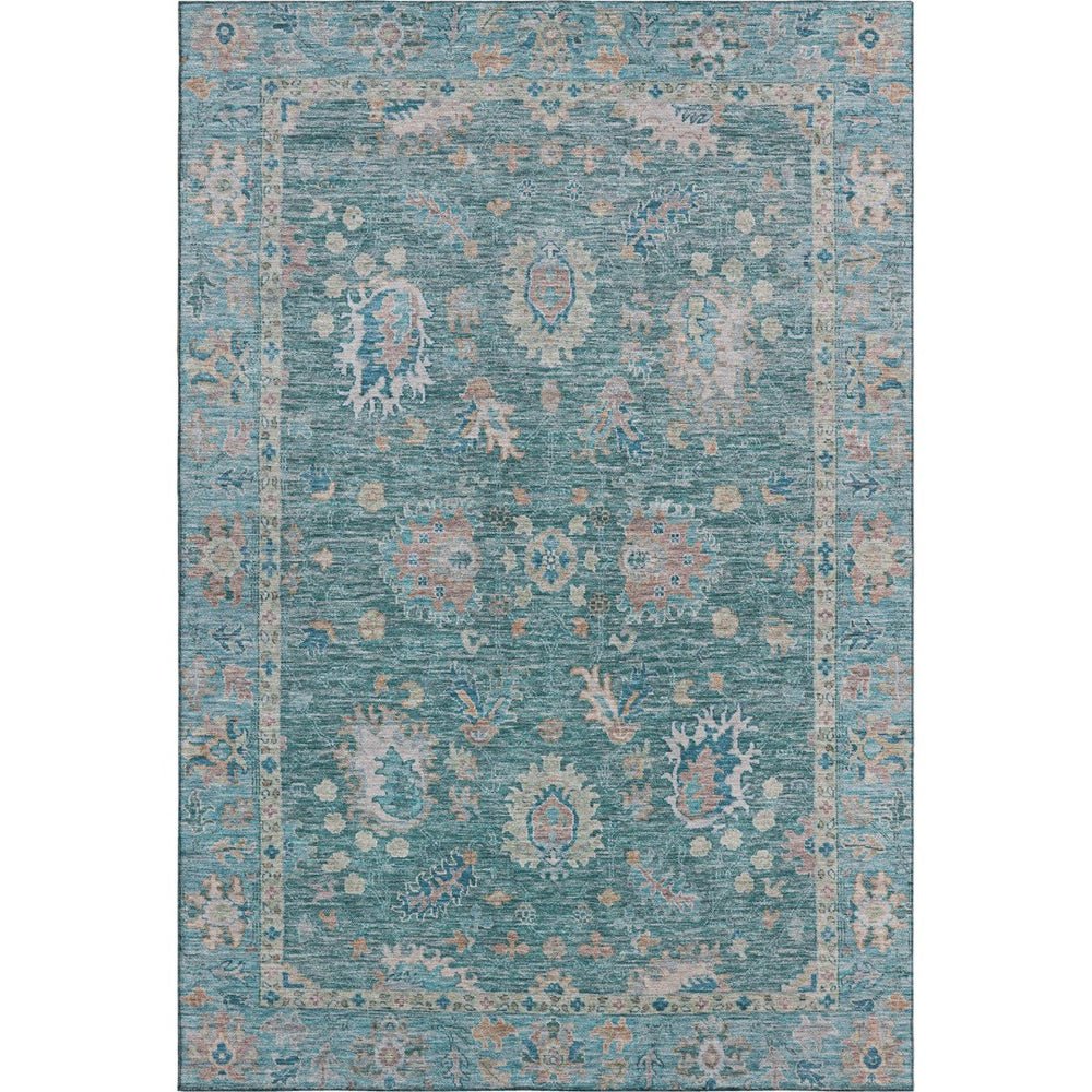 HomeRoots 9' X 12' Teal And Copper Oriental Area Rug - Washable, UV Protected, Elegant Design for Any Space 717994
