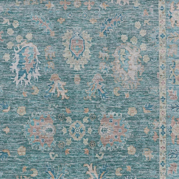 HomeRoots 9' X 12' Teal And Copper Oriental Area Rug - Washable, UV Protected, Elegant Design for Any Space 717994