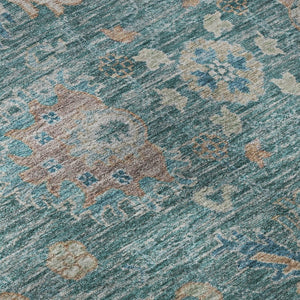 HomeRoots 9' X 12' Teal And Copper Oriental Area Rug - Washable, UV Protected, Elegant Design for Any Space 717994