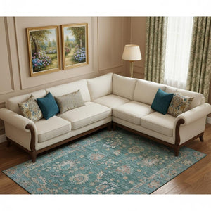 HomeRoots 9' X 12' Teal And Copper Oriental Area Rug - Washable, UV Protected, Elegant Design for Any Space 717994