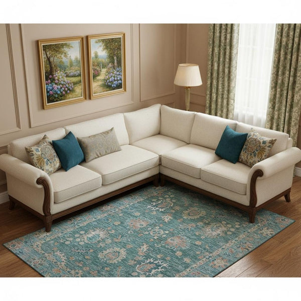 HomeRoots 9' X 12' Teal And Copper Oriental Area Rug - Washable, UV Protected, Elegant Design for Any Space 717994