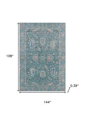 HomeRoots 10' X 14' Teal & Copper Oriental Area Rug - Durable, Washable, UV-Protected for High-Traffic Spaces 717995