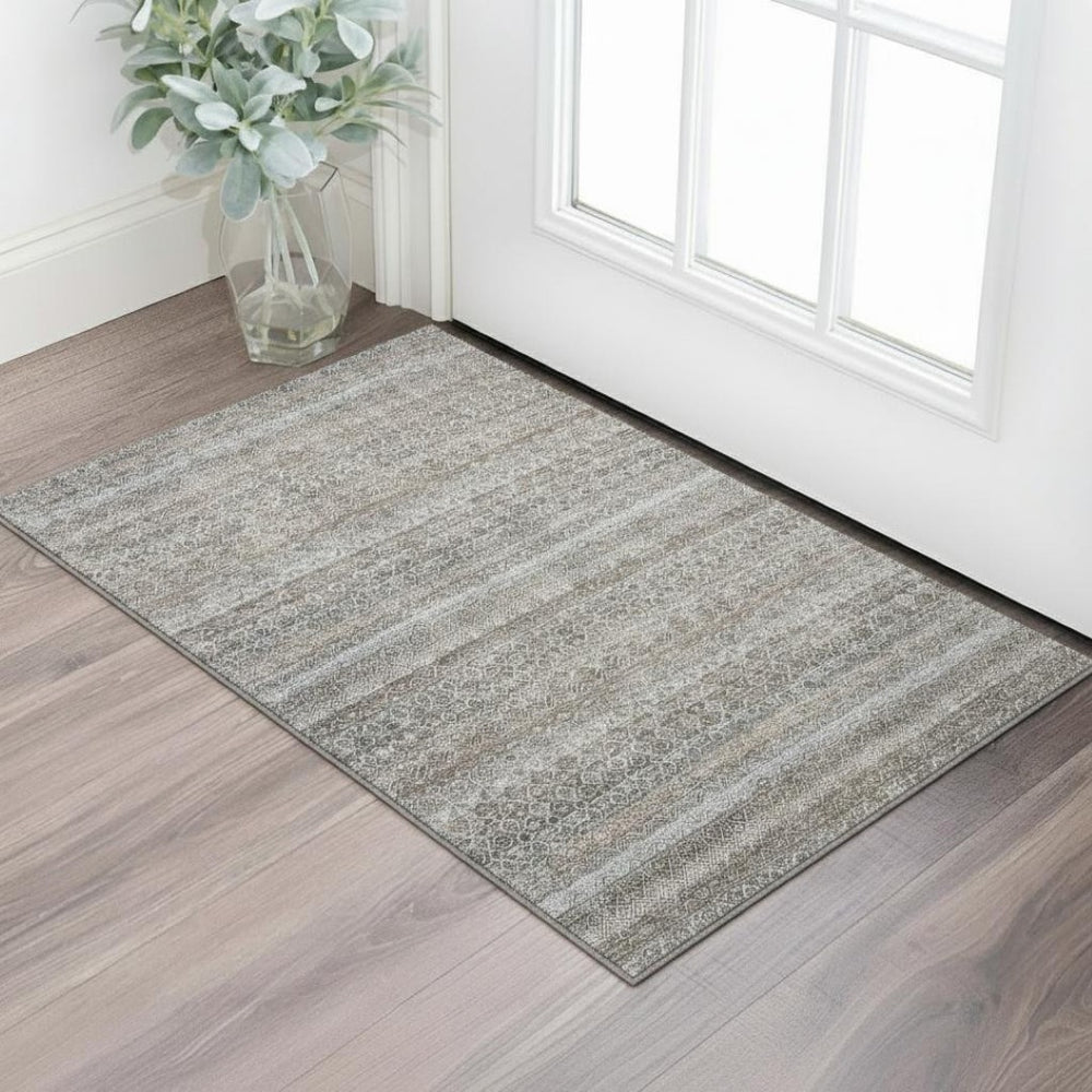 HomeRoots 5' X 8' Stylish Brown And Beige Striped Washable Area Rug with UV Protection for Easy Living & Care 717997
