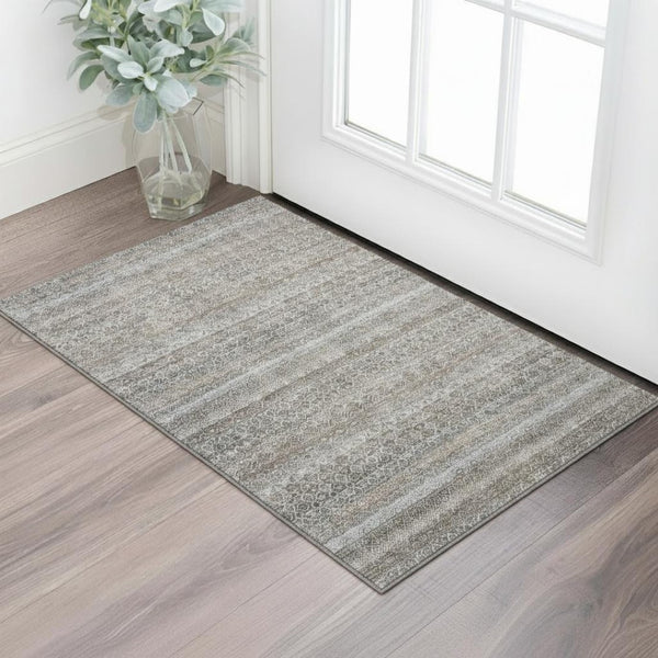 HomeRoots 5' X 8' Stylish Brown And Beige Striped Washable Area Rug with UV Protection for Easy Living & Care 717997