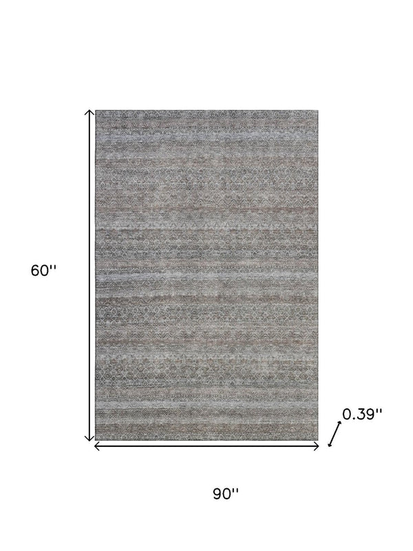 HomeRoots 8' Brown and Beige Striped Washable Round Rug with UV Protection – Durable, Stylish, and Easy Care! 717998