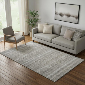 HomeRoots 8' Brown and Beige Striped Washable Round Rug with UV Protection – Durable, Stylish, and Easy Care! 717998