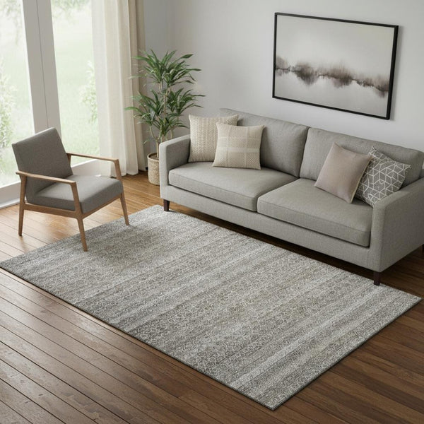 HomeRoots 8' Brown and Beige Striped Washable Round Rug with UV Protection – Durable, Stylish, and Easy Care! 717998
