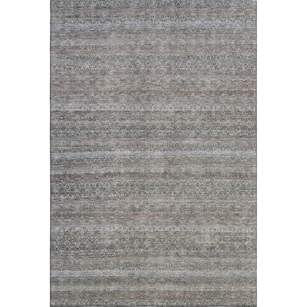 HomeRoots 9' X 12' Striped Washable Area Rug - Durable Brown & Beige with UV Protection for Homes & Patios 718000