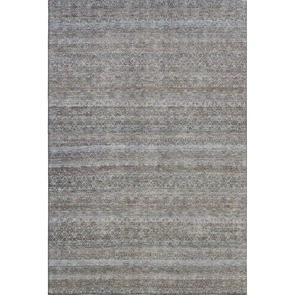 HomeRoots 9' X 12' Striped Washable Area Rug - Durable Brown & Beige with UV Protection for Homes & Patios 718000