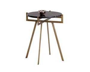 Sunpan Anak End Table – Rustic Elegance with Antique Brass Frame and Unique Natural Marble Top Design Black