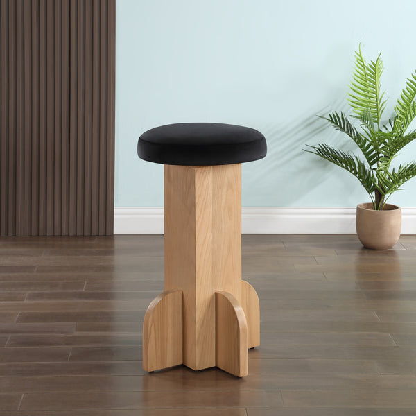 Wyatt Black Velvet Stool 717Black-C Meridian Furniture