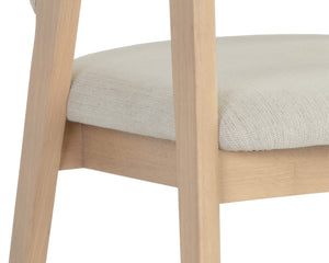 Sunpan Milton Dining Armchair - Chic Mid-Century Modern Design with Solid Rubberwood Frame & Brass Stretchers Light Wash / Mina Ivory