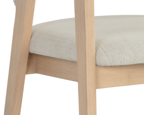 Sunpan Milton Dining Armchair - Chic Mid-Century Modern Design with Solid Rubberwood Frame & Brass Stretchers Light Wash / Mina Ivory