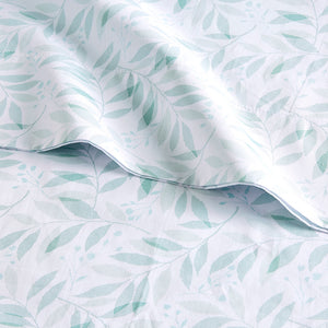 JLA Home Madison Park Essentials - Sheet 100% Cotton Percale Printed Set — Breathable, OEKO‑TEX Certified, Ultra‑Soft, Deep‑Pocket Fit Green Leaves MPE20-1008