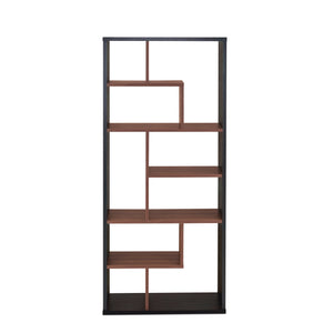 English Elm Mileta Modern Black & Walnut Bookcase – 9 Staggered Cubes, 5 Shelves, Veneer PB Frame, Versatile Display Storage B2726P395536