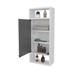 English Elm White Medicine Cabinet With Mirrored Door & Open Shelves - Stylish Storage For Small Spaces B062P323180-GIGA