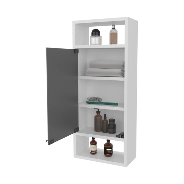 English Elm White Medicine Cabinet With Mirrored Door & Open Shelves - Stylish Storage For Small Spaces B062P323180-GIGA