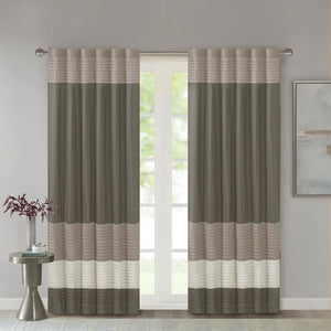 English Elm Polyoni Pintuck Curtain Panel - Modern Striped Design In Ivory, Taupe & Mocha, 50X84 Inches B03598064-GIGA