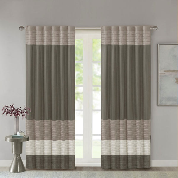 English Elm Polyoni Pintuck Curtain Panel - Modern Striped Design In Ivory, Taupe & Mocha, 50X84 Inches B03598064-GIGA