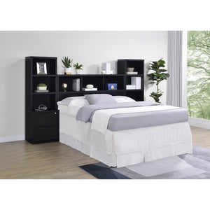 English Elm Geary Queen Bookcase Headboard Bedroom Set with Usb Charging Nightstands Black B062S01694