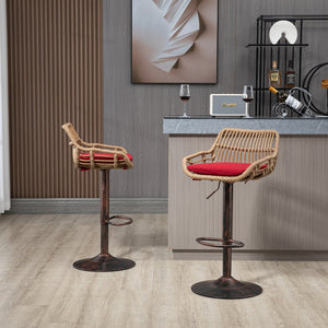 English Elm Modern Swivel Bar Stools Set of 2 Adjustable Counter Height Chairs with Linen Seat Vintage Gold Frame Red W39594820