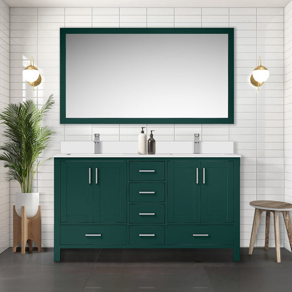 English Elm Green Double Bath Vanity 60in W x 22in D with Cultured Marble Top, Solid Wood, Soft-Close Drawers B2731P259095