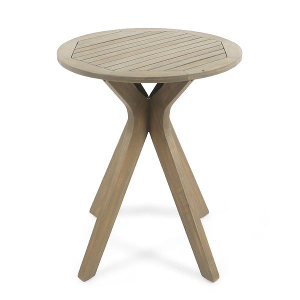 English Elm Stamford Solid Acacia Round Side Table Slatted X-base Design for Patio or Living Room Grey N770P414166G