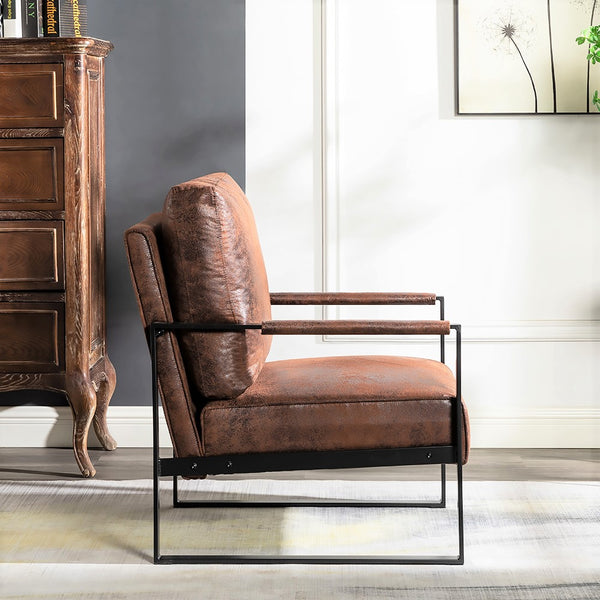 English Elm Classic Mid Century Modern Accent Chair – Durable Metal Frame, Stylish Brown Microfiber Upholstery B2735P256731