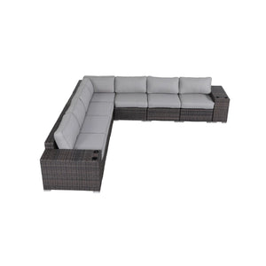 English Elm Complete Outdoor Lounge Set with Cushions, Fully Assembled Patio Sectional, Weather-Resistant, 15 Cushions, Heavy-Duty Aluminum Frame B120S00101