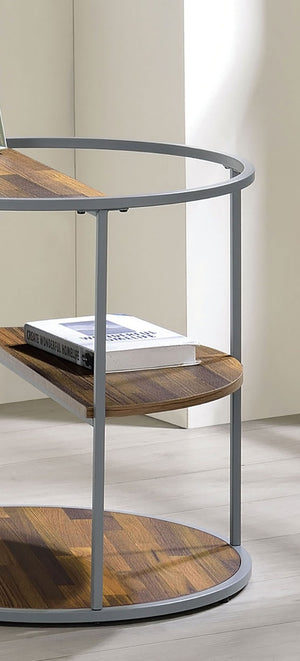 English Elm Unique Orrin Industrial Half Shelf End Table 24"D x 24"H Gray & Walnut Veneer, Powder-Coated Frame B2741P359579