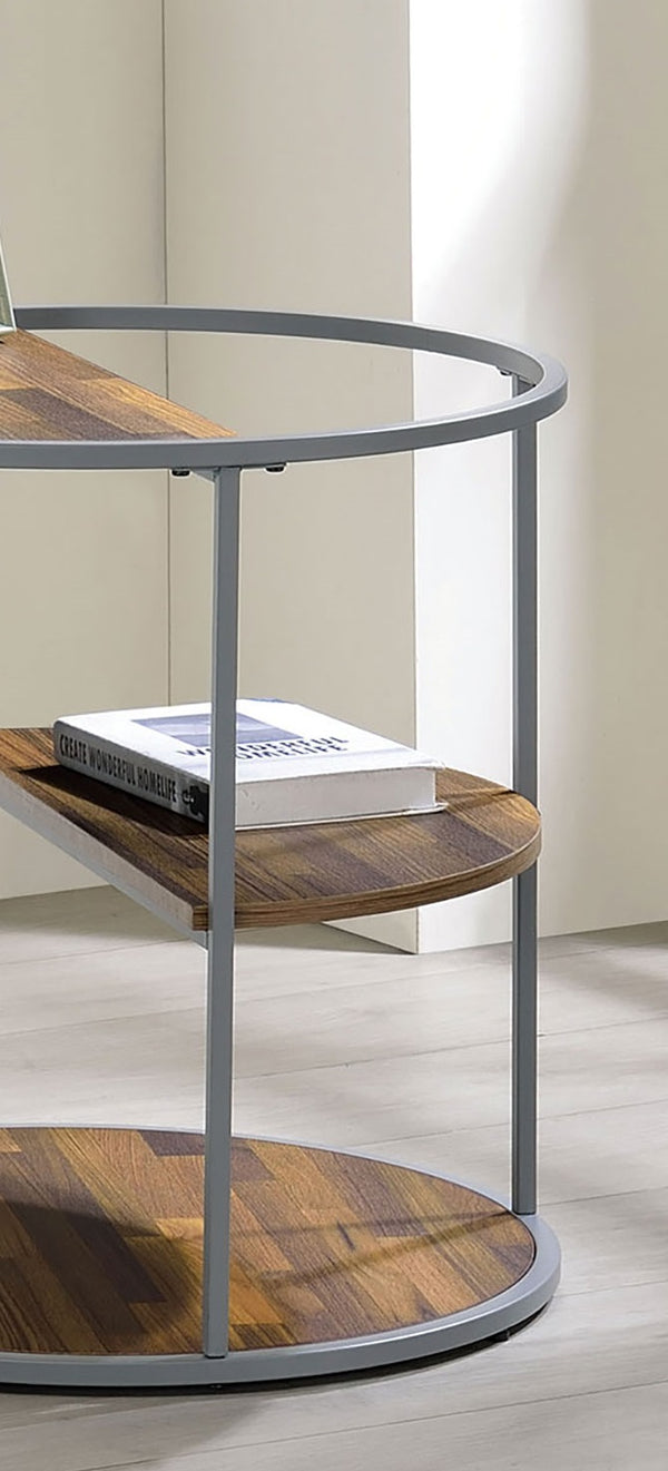 English Elm Unique Orrin Industrial Half Shelf End Table 24"D x 24"H Gray & Walnut Veneer, Powder-Coated Frame B2741P359579