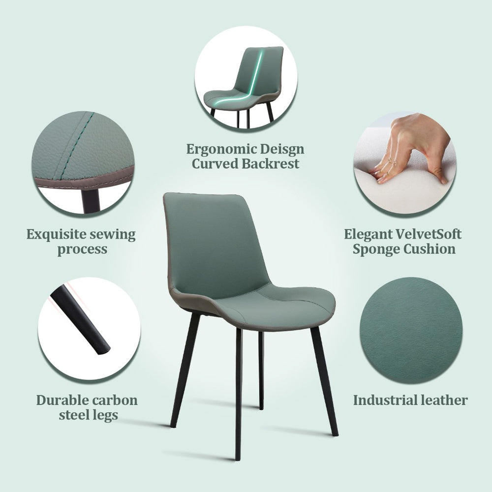 English Elm Green Pu Leather Upholstered Dining Chair Set with Metal Legs for Modern Interiors T3967P421202