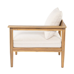 English Elm Terassi Solid Acacia Outdoor Sectional with Teak Finish and Plush Beige Cushions TERASSI L-SHAPE SOFA