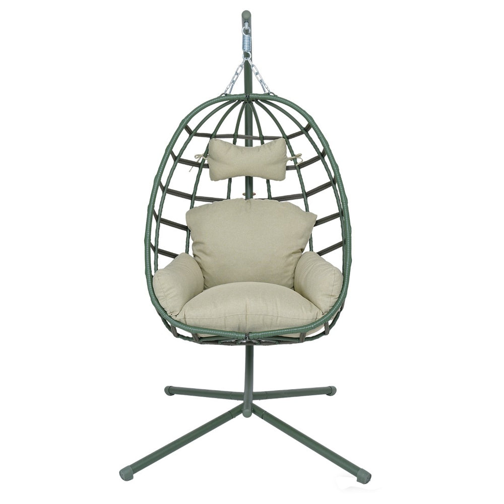 English Elm Egg Hanging Chair with Stand Pe Rattan Swing Seat Washable Cushion Patio Bedroom T5880P497440