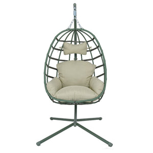 English Elm Egg Hanging Chair with Stand Pe Rattan Swing Seat Washable Cushion Patio Bedroom T5880P497440