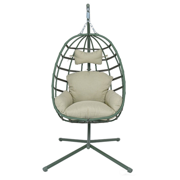 English Elm Egg Hanging Chair with Stand Pe Rattan Swing Seat Washable Cushion Patio Bedroom T5880P497440