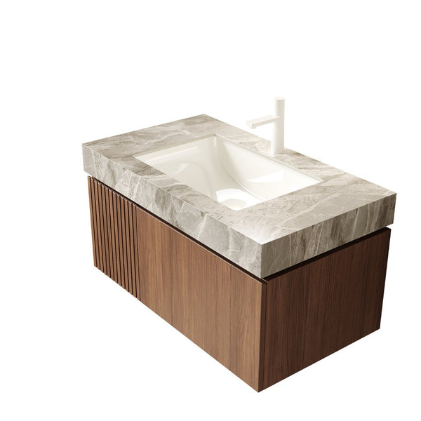 English Elm 36" Muri Oak Woodgrain Plywood Bathroom Vanity Cabinet with Soft Close Doors W2615P338039