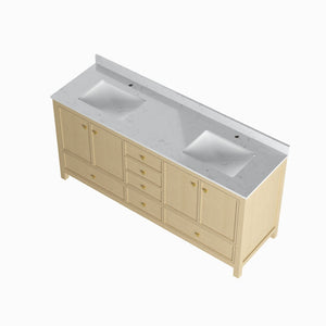 English Elm 72" Double Sink Oak Vanity with Carrara Marble Top and Soft Close Storage T3785P442246