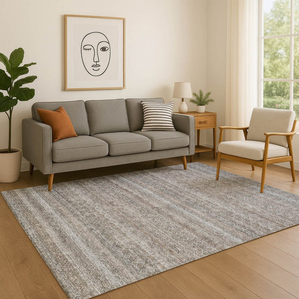 HomeRoots 10' Brown and Beige Striped Area Rug - Washable, UV Protected, Durable for High-Traffic Spaces! 718001