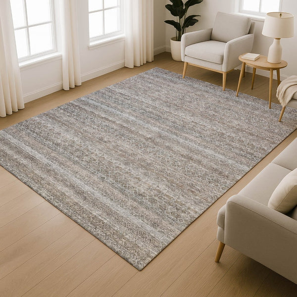 HomeRoots 10' Brown and Beige Striped Area Rug - Washable, UV Protected, Durable for High-Traffic Spaces! 718001