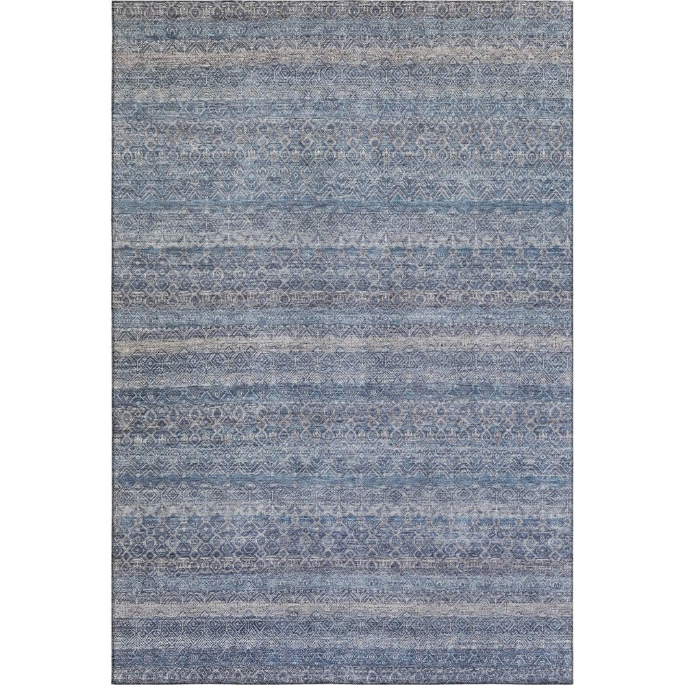 HomeRoots 5' Blue & Beige Striped Area Rug – Washable, UV-Protected, Stain-Resistant for Busy Homes & Pets 718003