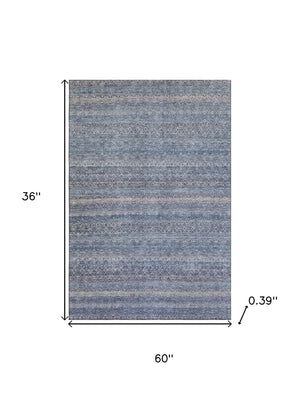 HomeRoots 5' Blue & Beige Striped Area Rug – Washable, UV-Protected, Stain-Resistant for Busy Homes & Pets 718003