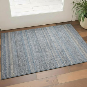 HomeRoots 5' Blue & Beige Striped Area Rug – Washable, UV-Protected, Stain-Resistant for Busy Homes & Pets 718003