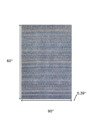 HomeRoots 8' Blue And Beige Striped Round Rug - Washable, Stain Resistant, UV Protected for High-Traffic Areas 718004