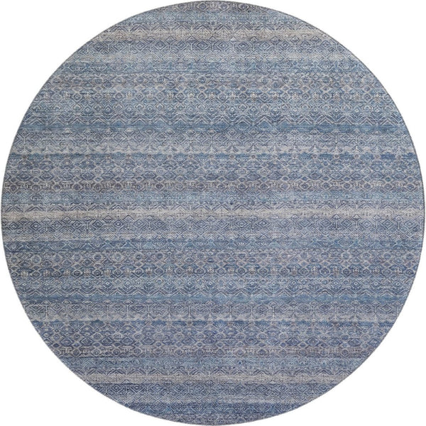 HomeRoots 8' X 10' Striped Washable Area Rug - Blue & Beige, UV Protected, Kid & Pet-Friendly, Durable Design 718005